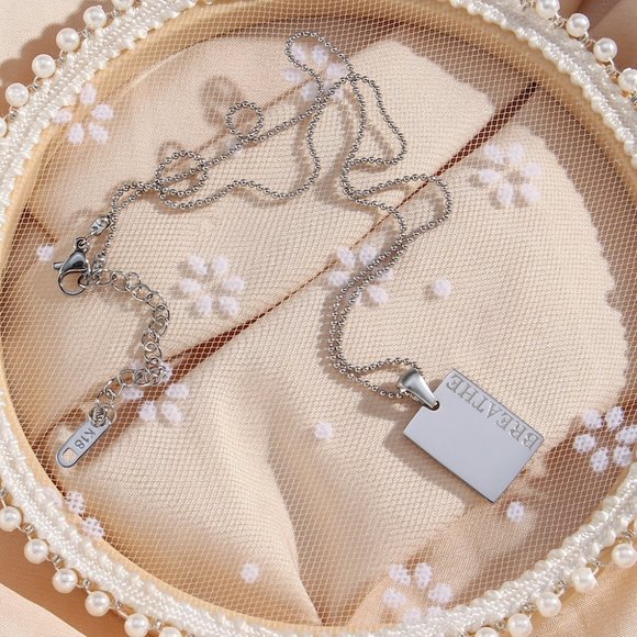 Breathe Pendant Meditation Positive Necklace 18K White Gold Plated Stainless - Picture 3 of 7